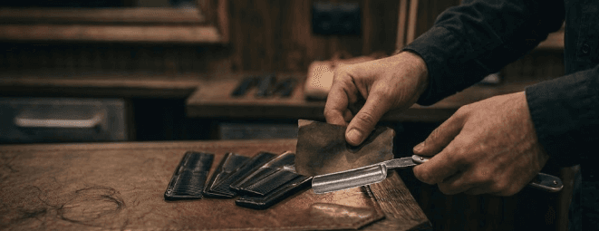 Barber sharpening a straight razor — Art of Grooming