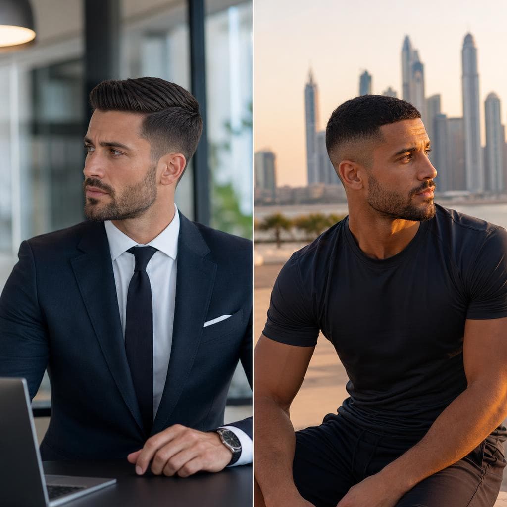 A polished professional and an athletic man, each with a cut suited to their lifestyle